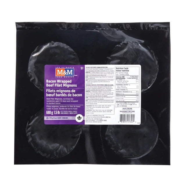 Bacon Wrapped Beef Filet Mignons - 4x6oz