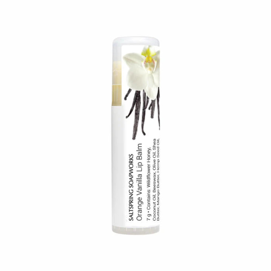 Lip balm with floral design on a white background