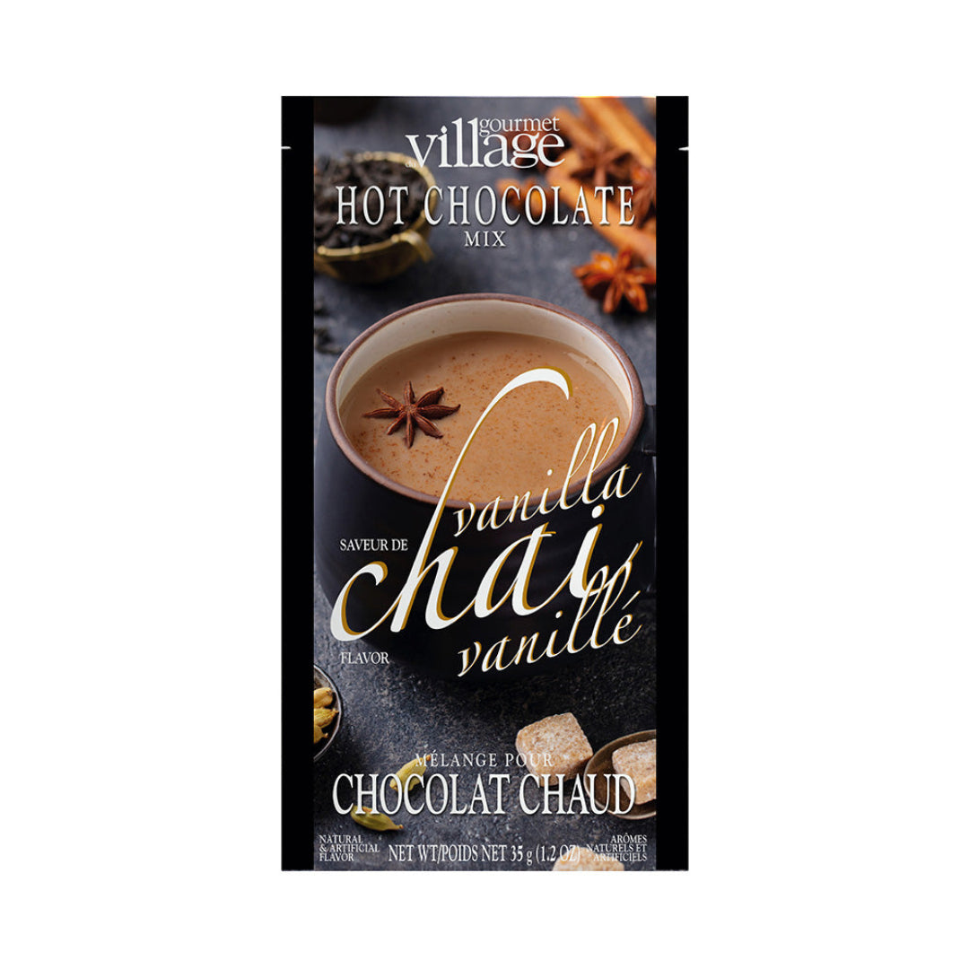 Village Hot Chocolate Mix package with vanilla chai flavor on a white background