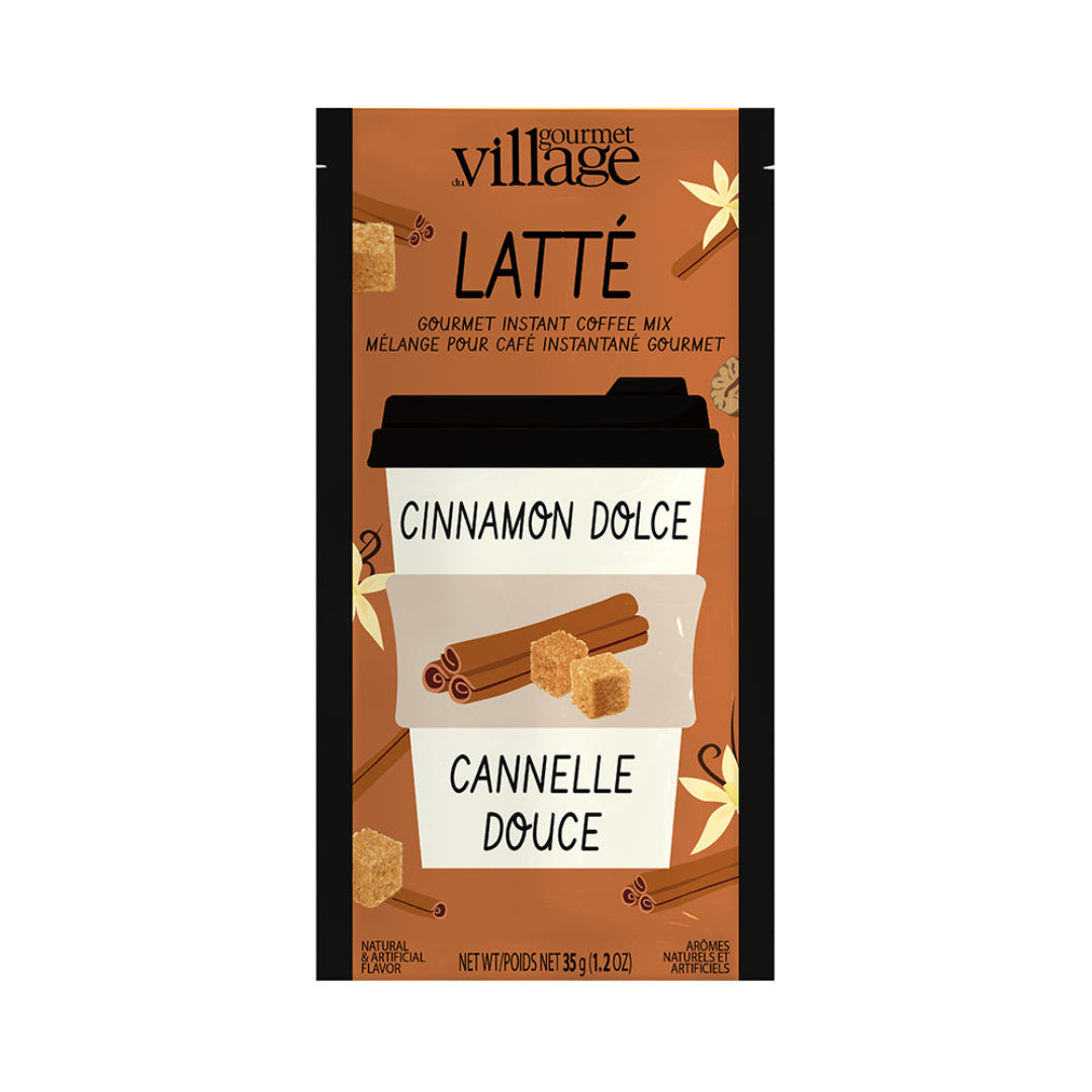 Gourmet Village Latté Cinnamon Dolce coffee mix packaging on a white background