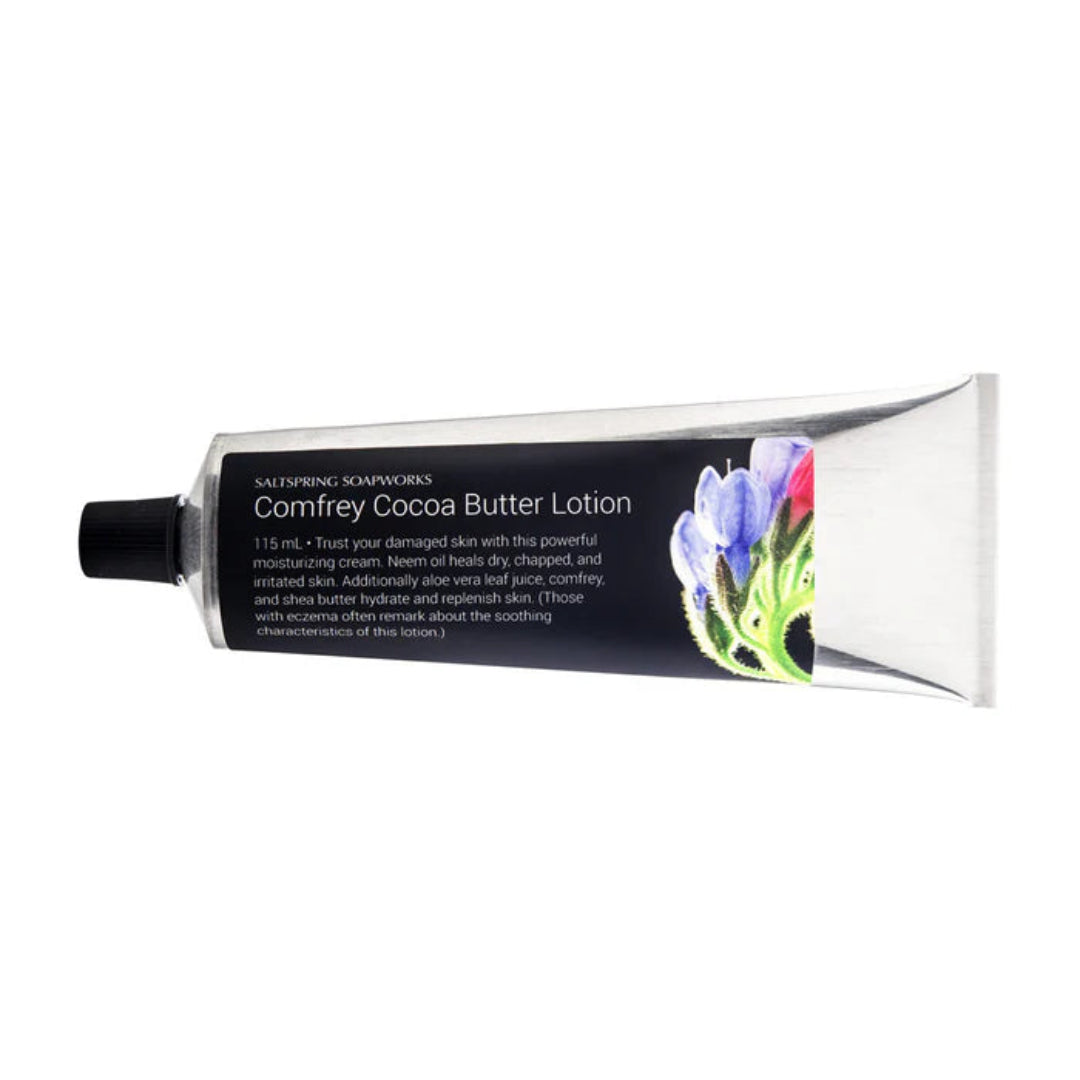 Tube of Comfrey Cocoa Butter Lotion on a white background