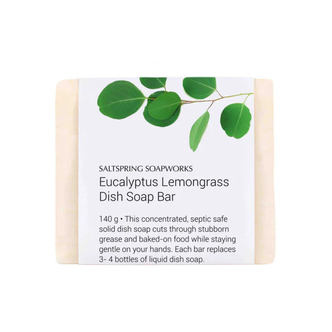 Eucalyptus Lemongrass dish soap bar with packaging on a white background