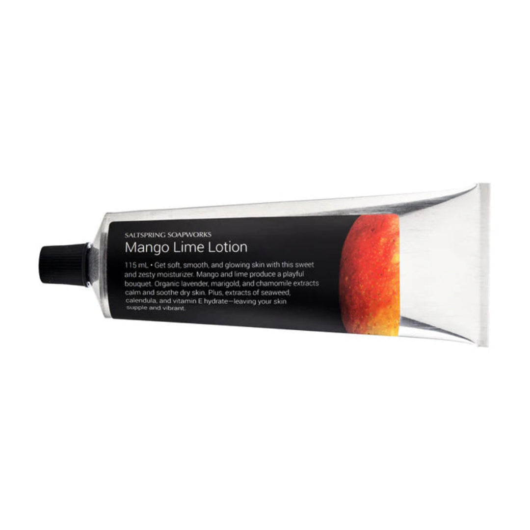 Tube of Mango Lime Lotion on a white background