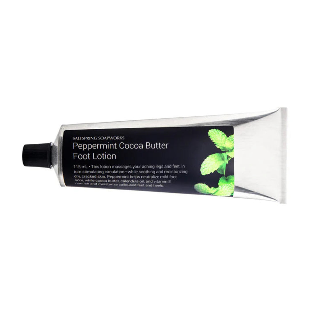 Peppermint Cocoa Butter Foot Lotion tube on a white background