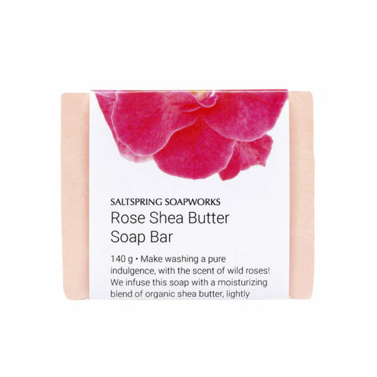 Rose Shea Butter Soap Bar packaging with pink rose design on a white background