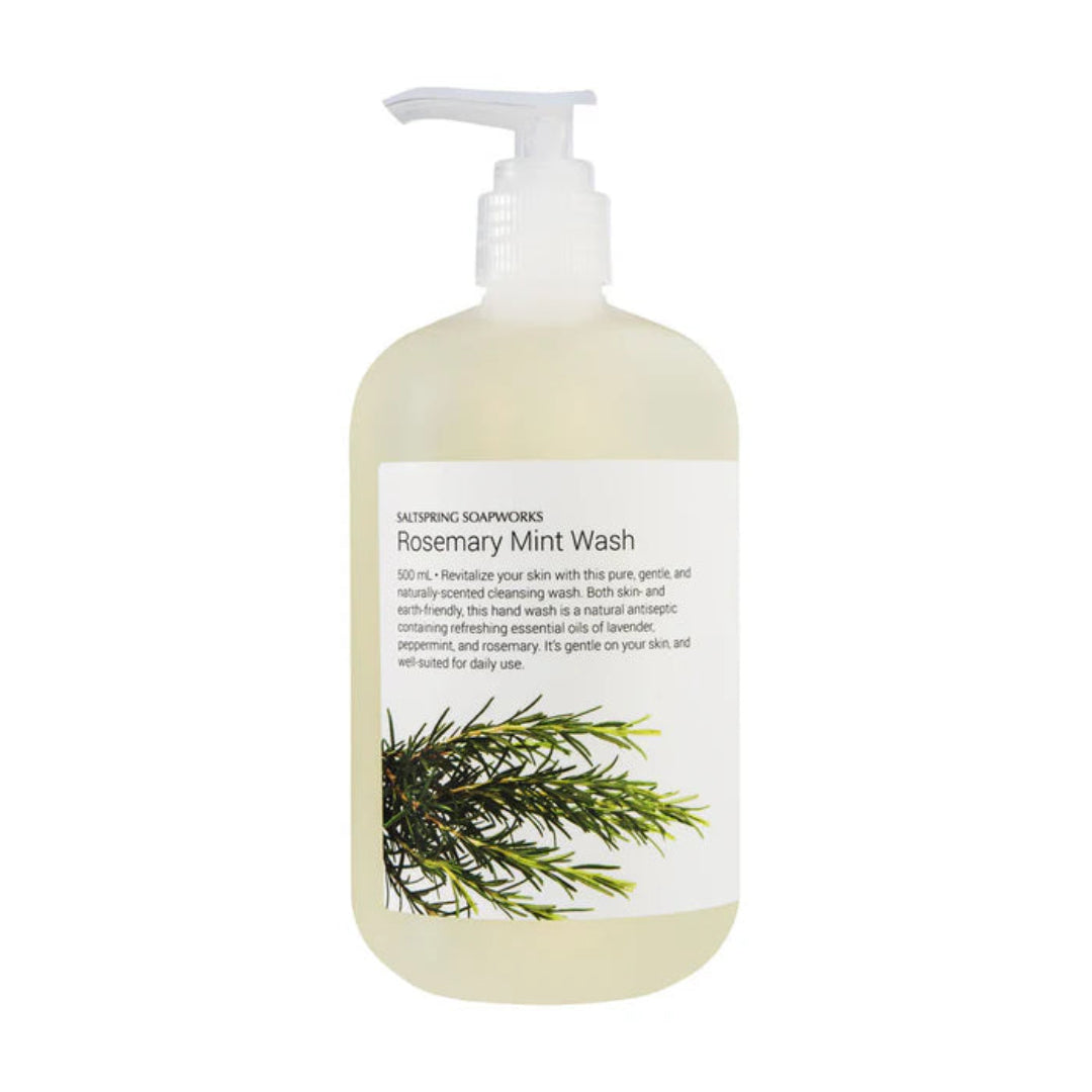 Bottle of Rosemary Mint Wash with a pump on a white background
