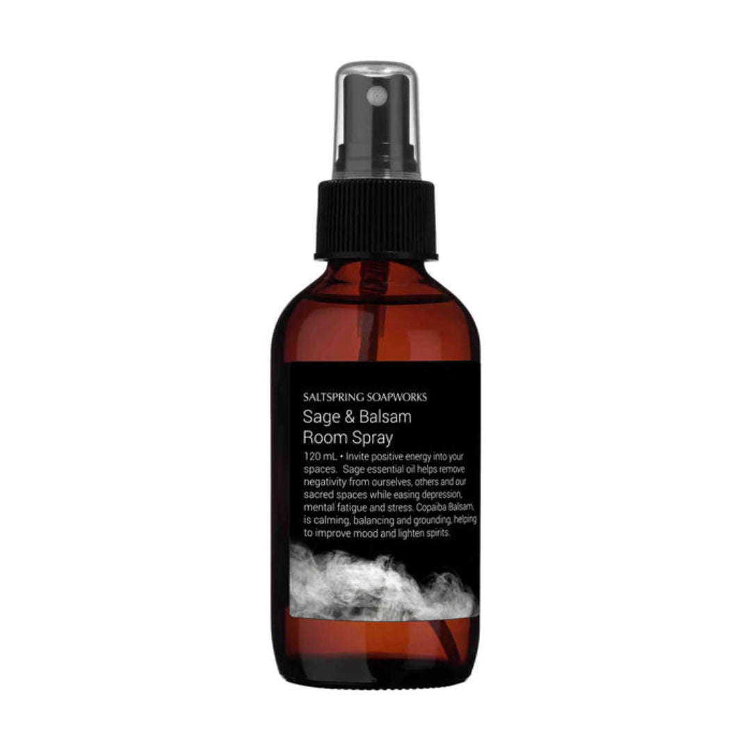 Sage and Balsam room spray bottle on a white background
