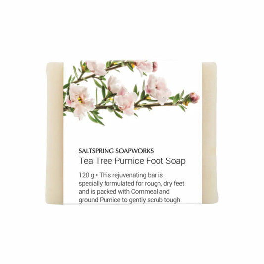 Tea Tree Pumice Foot Soap bar with floral design on packaging